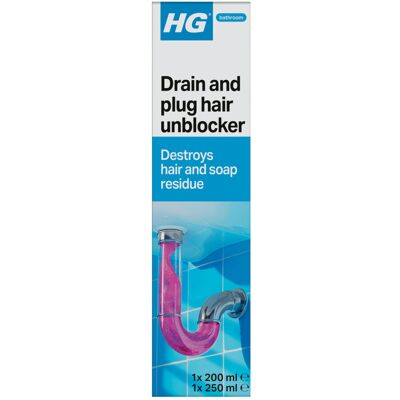 HG Drain & Plug Hair Unblocker, Removes Hair from Pipes & Drains – 200ml + 250ml HG Drain & Plug Hair Unblocker, Removes Hair from Pipes & Drains – 200ml + 250ml
