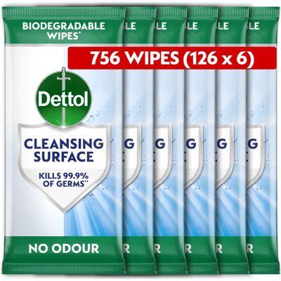 Dettol Antibacterial Cleansing Surface Biodegradable Wipes, Fragrance Free, 756 Dettol Antibacterial Cleansing Surface Biodegradable Wipes, Fragrance Free, 756