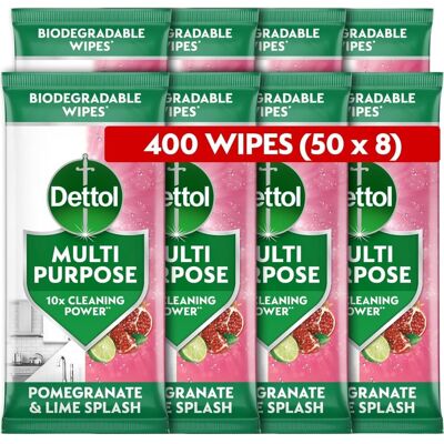 Dettol Antibacterial Multipurpose Cleaning Biodegradable Wipes, Pomegranate and Dettol Antibacterial Multipurpose Cleaning Biodegradable Wipes, Pomegranate and