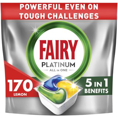 Fairy Platinum Dishwasher Tablets, Lemon, 170 Capsules, Powerful Even on Tough C Fairy Platinum Dishwasher Tablets, Lemon, 170 Capsules, Powerful Even on Tough C