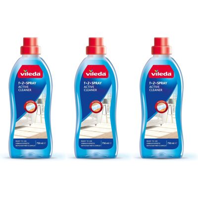 Vileda 1-2 Spray Active Cleaner, 3 Pack x 750 ml Floor Cleaner Spray Vileda 1-2 Spray Active Cleaner, 3 Pack x 750 ml Floor Cleaner Spray