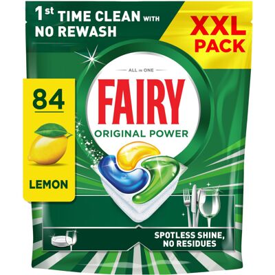 Fairy Original Power Dishwasher Tablets Lemon, 84 Capsules, 1st Time Cleaning Ac Fairy Original Power Dishwasher Tablets Lemon, 84 Capsules, 1st Time Cleaning Ac