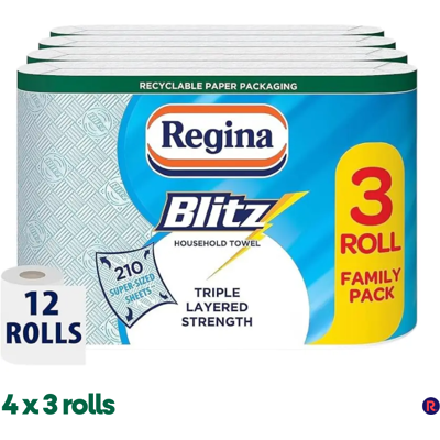 Regina Blitz Kitchen Towel Super Sized 3 Ply Sheets - 12 Kitchen Rolls (4 x 3 Ro Regina Blitz Kitchen Towel Super Sized 3 Ply Sheets - 12 Kitchen Rolls (4 x 3 Ro