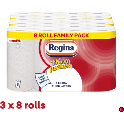 Regina Thirst Pockets Kitchen Towel Extra Absorbent - 24 Kitchen Rolls (3 x 8 Ro Regina Thirst Pockets Kitchen Towel Extra Absorbent - 24 Kitchen Rolls (3 x 8 Ro