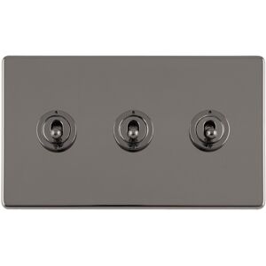 Loops 3 Gang Triple Retro Toggle Light Switch SCREWLESS BLACK NICKEL 10A 2 Way Lever Loops 3 Gang Triple Retro Toggle Light Switch SCREWLESS BLACK NICKEL 10A 2 Way Lever
