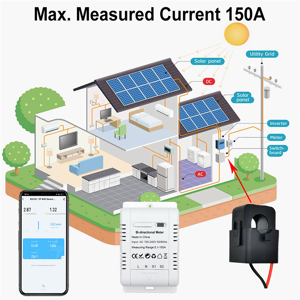 Typecat Tuya Solar PV Bidirectional WiFi Energy Meter with CT 150A Two Way Clamp Current Typecat Tuya Solar PV Bidirectional WiFi Energy Meter with CT 150A Two Way Clamp Current