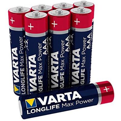 Varta Longlife Max Power AAA Micro LR03 Alkaline Batteries - Pack of 8 - Household Battery Varta Longlife Max Power AAA Micro LR03 Alkaline Batteries - Pack of 8 - Household Battery