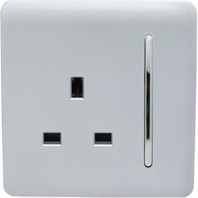 Trendi Silver 1 Gang Modern Screwless 13A Plug Socket Trendi Silver 1 Gang Modern Screwless 13A Plug Socket