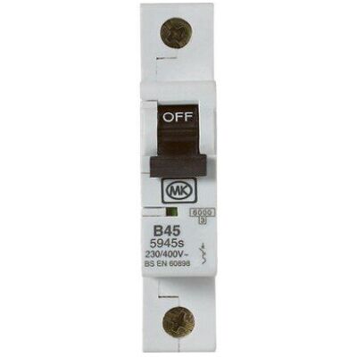 MK Electric MK 45A Miniature Circuit Breaker (MCB) Single Pole Type B - 230V B45 MK Electric MK 45A Miniature Circuit Breaker (MCB) Single Pole Type B - 230V B45