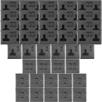 Loops BLACK NICKEL House Socket & Switch Set -14 Light & 26 Switched UK Power Sockets Loops BLACK NICKEL House Socket & Switch Set -14 Light & 26 Switched UK Power Sockets