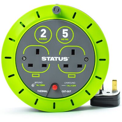 Status - 2 Socket Cable Reel - Green - 5m - Cable Reel Status - 2 Socket Cable Reel - Green - 5m - Cable Reel
