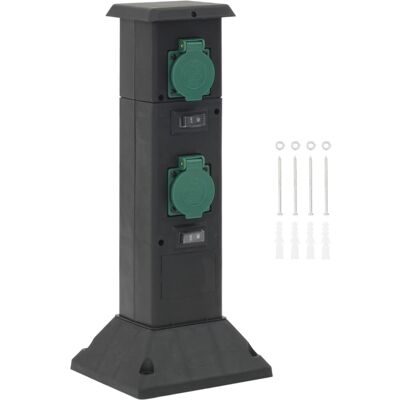 vidaXL Outdoor Socket Column 4-Way Power Socket Electrical Outlet Black&Green vidaXL Outdoor Socket Column 4-Way Power Socket Electrical Outlet Black&Green