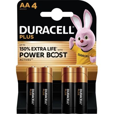 Duracell AA Plus Alkaline 150% Extra Life Power Boost 1.5V 4 Pack Duracell AA Plus Alkaline 150% Extra Life Power Boost 1.5V 4 Pack