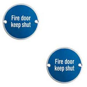 Loops 2x Fire Door Keep Shut Sign 64mm Fixing Centres 76mm Dia Satin Steel Loops 2x Fire Door Keep Shut Sign 64mm Fixing Centres 76mm Dia Satin Steel