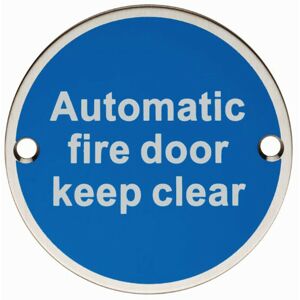 Loops Automatic Fire Door Keep Clear Plaque 76mm Diameter Satin Stainless Steel Loops Automatic Fire Door Keep Clear Plaque 76mm Diameter Satin Stainless Steel