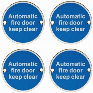Loops 4x Automatic Fire Door Keep Clear Plaque 76mm Diameter Satin Stainless Steel Loops 4x Automatic Fire Door Keep Clear Plaque 76mm Diameter Satin Stainless Steel