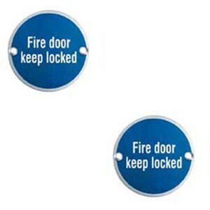 Loops 2x Fire Door Keep Locked Plaque 76mm Diameter Satin Anodised Aluminium Loops 2x Fire Door Keep Locked Plaque 76mm Diameter Satin Anodised Aluminium