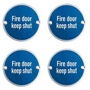 Loops 4x Fire Door Keep Shut Sign 64mm Fixing Centres 76mm Dia Satin Steel Loops 4x Fire Door Keep Shut Sign 64mm Fixing Centres 76mm Dia Satin Steel