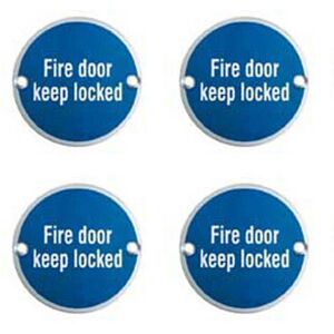 Loops 4x Fire Door Keep Locked Sign 64mm Fixing Centres 76mm Dia Satin Steel Loops 4x Fire Door Keep Locked Sign 64mm Fixing Centres 76mm Dia Satin Steel