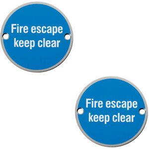 Loops 2x Fire Door Keep Clear Sign 64mm Fixing Centres 76mm Dia Satin Steel Loops 2x Fire Door Keep Clear Sign 64mm Fixing Centres 76mm Dia Satin Steel