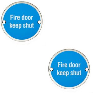 Loops 2x Fire Door Keep Shut Sign 64mm Fixing Centres 76mm Dia Polished Steel Loops 2x Fire Door Keep Shut Sign 64mm Fixing Centres 76mm Dia Polished Steel