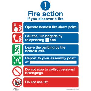 Sealey Worksafe® Fire Action With Lift Safety Sign, Rigid Plastic - Pack of Sealey Worksafe® Fire Action With Lift Safety Sign, Rigid Plastic - Pack of
