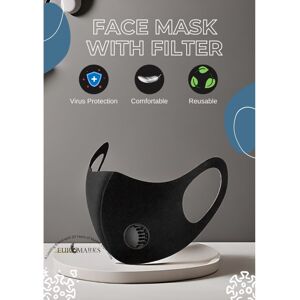 Euromarks global ltd 5 x Black Face Masks with Air Valve - Washable Reusable Filter Euromarks global ltd 5 x Black Face Masks with Air Valve - Washable Reusable Filter