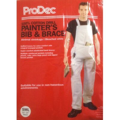 (L) ProDec Painters Bib and Brace Overalls White With Pouch Decorators Coveralls (L) ProDec Painters Bib and Brace Overalls White With Pouch Decorators Coveralls