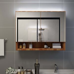 vidaXL LED Bathroom Mirror Cabinet Oak MDF Washroom Vanity Unit Furniture vidaXL LED Bathroom Mirror Cabinet Oak MDF Washroom Vanity Unit Furniture