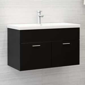 vidaXL Sink Cabinet with Built-in Basin Black Engineered Wood Bathroom Rack vidaXL Sink Cabinet with Built-in Basin Black Engineered Wood Bathroom Rack