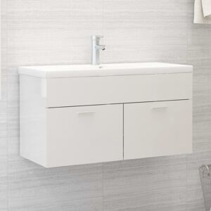 vidaXL Sink Cabinet with Built-in Basin High Gloss White Engineered Wood Rack vidaXL Sink Cabinet with Built-in Basin High Gloss White Engineered Wood Rack