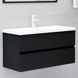 vidaXL Sink Cabinet with Built-in Basin Black Engineered Wood Bathroom Basin vidaXL Sink Cabinet with Built-in Basin Black Engineered Wood Bathroom Basin