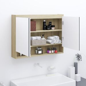 vidaXL Bathroom Mirror Cabinet MDF White and Oak Home Wall Storage Cabinet vidaXL Bathroom Mirror Cabinet MDF White and Oak Home Wall Storage Cabinet