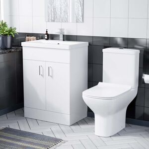 NES Home 600mm Floorstanding White Basin Vanity & Rimless Close Coupled Toilet Flat Pack NES Home 600mm Floorstanding White Basin Vanity & Rimless Close Coupled Toilet Flat Pack