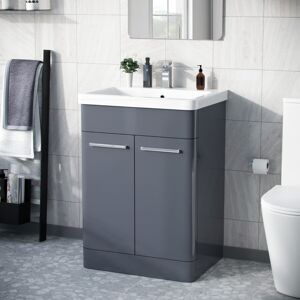 NES Home Afern 600mm Vanity Unit Cabinet and Wash Basin Steel Grey- Flat Pack NES Home Afern 600mm Vanity Unit Cabinet and Wash Basin Steel Grey- Flat Pack