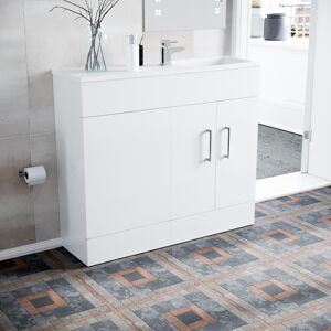 NES Home James 1000mm White Freestanding Slimline Vanity Cabinet & White Resin Basin NES Home James 1000mm White Freestanding Slimline Vanity Cabinet & White Resin Basin