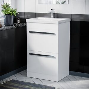 NES Home 500mm Gloss White 2 Drawer Basin Vanity Cabinet Floor Standing Ceramic Sink NES Home 500mm Gloss White 2 Drawer Basin Vanity Cabinet Floor Standing Ceramic Sink