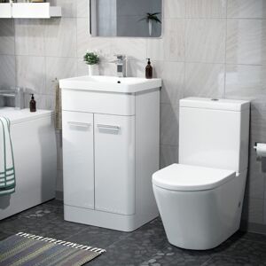 NES Home Afern 500mm Bathroom Basin Vanity Unit & Rimless Close Coupled Toilet White NES Home Afern 500mm Bathroom Basin Vanity Unit & Rimless Close Coupled Toilet White