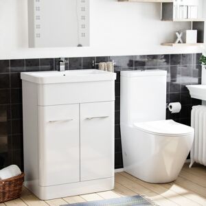 NES Home Lex 600mm Basin Vanity Unit & Close Coupled Toilet Bathroom Suite White NES Home Lex 600mm Basin Vanity Unit & Close Coupled Toilet Bathroom Suite White