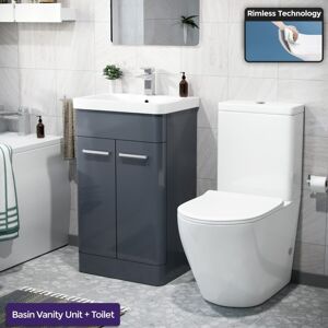 NES Home Afern 500mm Freestanding Vanity Unit and Close Coupled Rimless Toilet Anthracite NES Home Afern 500mm Freestanding Vanity Unit and Close Coupled Rimless Toilet Anthracite