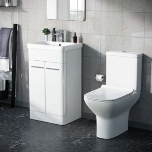 NES Home Afern 500mm Floorstanding Vanity Basin Unit & Rimless Close Coupled Toilet White NES Home Afern 500mm Floorstanding Vanity Basin Unit & Rimless Close Coupled Toilet White