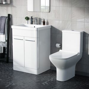 NES Home Afern 600mm Floorstanding Vanity Basin Unit & Rimless Close Coupled Toilet White NES Home Afern 600mm Floorstanding Vanity Basin Unit & Rimless Close Coupled Toilet White