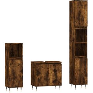 (smoked oak) vidaXL Bathroom Furniture Set 3 Piece Cabinet High Gloss White Engi (smoked oak) vidaXL Bathroom Furniture Set 3 Piece Cabinet High Gloss White Engi