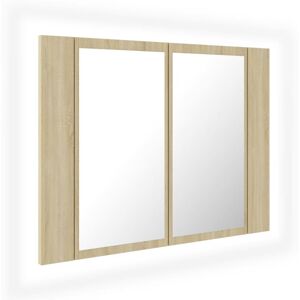 vidaXL Sonoma Oak LED Bathroom Mirror Cabinet - Bathroom Furniture vidaXL Sonoma Oak LED Bathroom Mirror Cabinet - Bathroom Furniture
