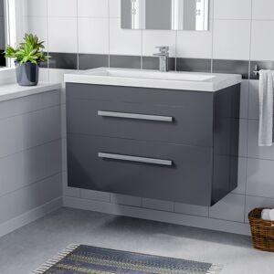 Nes Home Nanuya Wall Hung Cabinet 2 Drawer 800mm Basin Vanity Unit Steel Grey Nes Home Nanuya Wall Hung Cabinet 2 Drawer 800mm Basin Vanity Unit Steel Grey