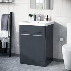 NES Home Afern 600mm Vanity Unit Cabinet MDF & Wash Ceramic Basin Anthracite - Flat Pack NES Home Afern 600mm Vanity Unit Cabinet MDF & Wash Ceramic Basin Anthracite - Flat Pack