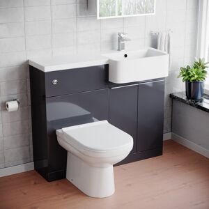 Nes Home 1000mm Dark Grey RH Freestanding Cabinet with Basin, WC Unit & Toilet Nes Home 1000mm Dark Grey RH Freestanding Cabinet with Basin, WC Unit & Toilet