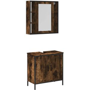 VidaXL Bathroom Furniture Set 2 Piece Smoked Oak Engineered Wood VidaXL Bathroom Furniture Set 2 Piece Smoked Oak Engineered Wood