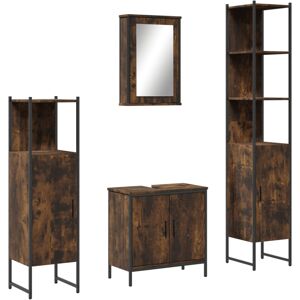 vidaXL Bathroom Furniture Set 4 Piece Sink Cabinet Smoked Oak Engineered Wood vidaXL Bathroom Furniture Set 4 Piece Sink Cabinet Smoked Oak Engineered Wood