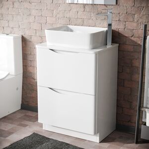 NES Home Merton White 600mm Bathroom Freestanding Vanity Unit With Square Ceramic Basin NES Home Merton White 600mm Bathroom Freestanding Vanity Unit With Square Ceramic Basin